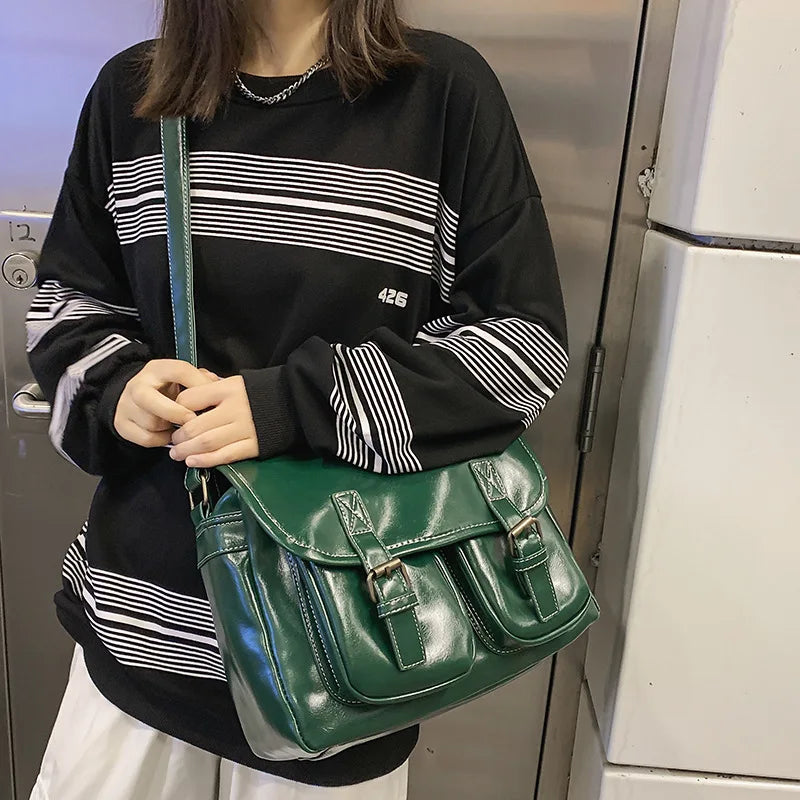 Oil Wax Skin Retro Crossbody Bag Pu Leather Shoulder Handbag