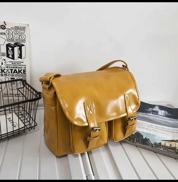 Oil Wax Skin Retro Crossbody Bag Pu Leather Shoulder Handbag