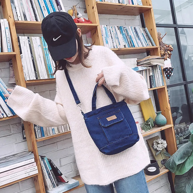 Denim One Shoulder Bag Student Art Shopping Bag