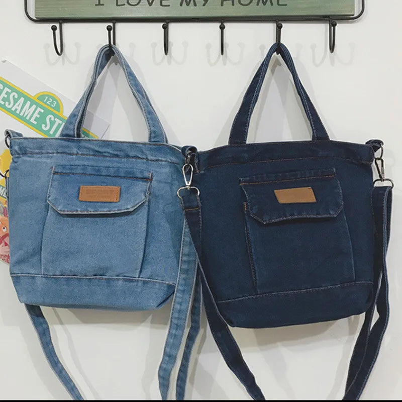 Denim One Shoulder Bag Student Art Shopping Bag