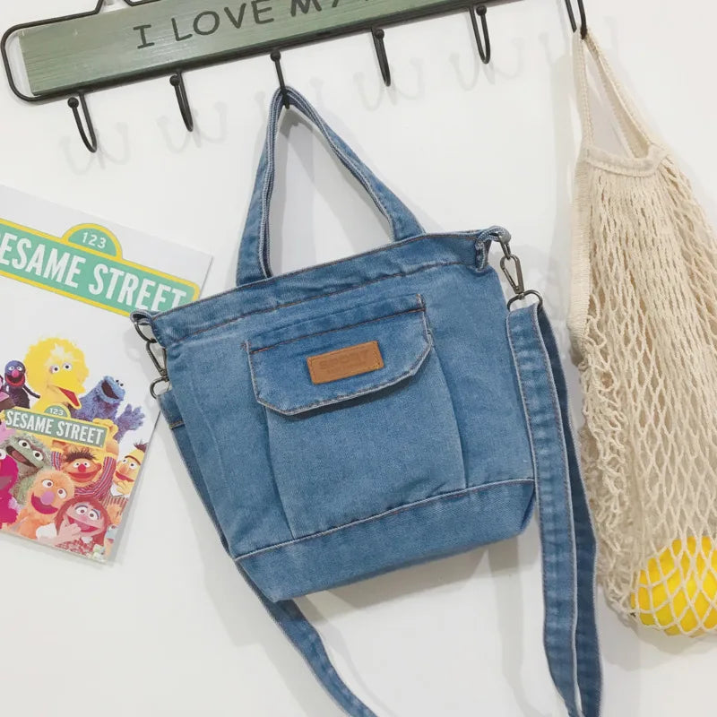 Denim One Shoulder Bag Student Art Shopping Bag