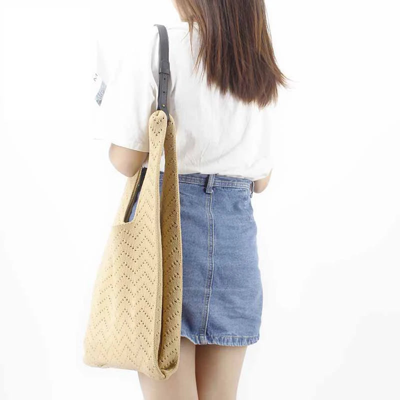 Orange Knitted Hollow Out Women Handbag Tote Bag