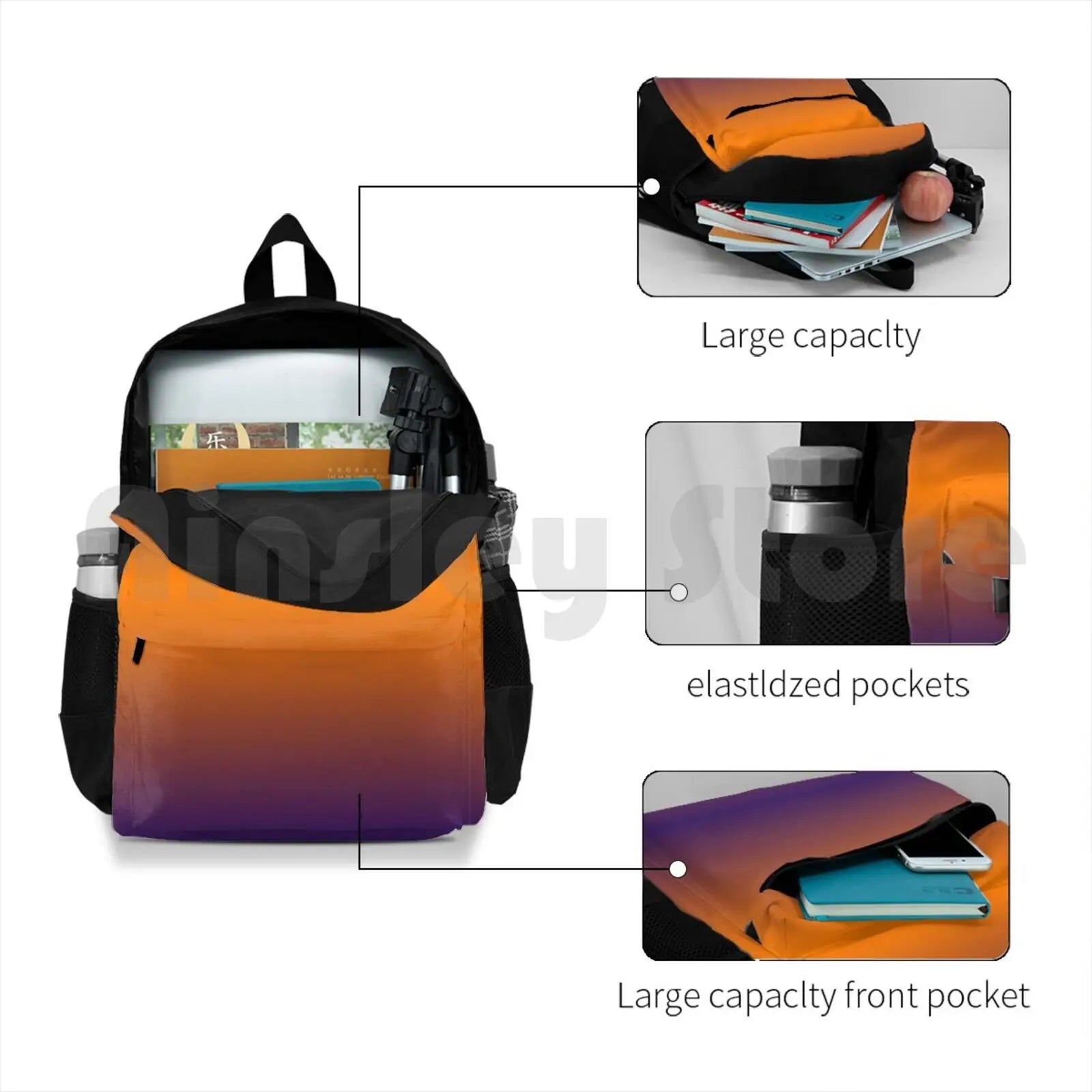 Orange Purple Gradient Outdoor Hiking Backpack Waterproof Camping Travel
