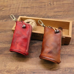 Leather Car Key Bag Unisex Round Key Holder Pouch
