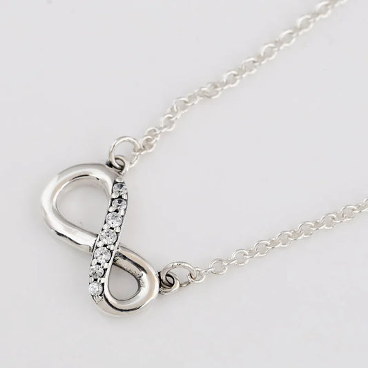 Sparkling Infinity Crystal Necklace 925 Sterling Silver Women Party Gift