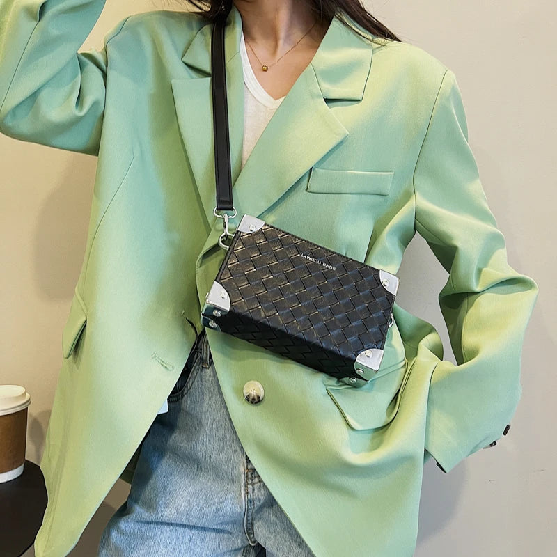 Minimalist PU Women Soft Mini Handbag Square Neutral Shoulder Bag