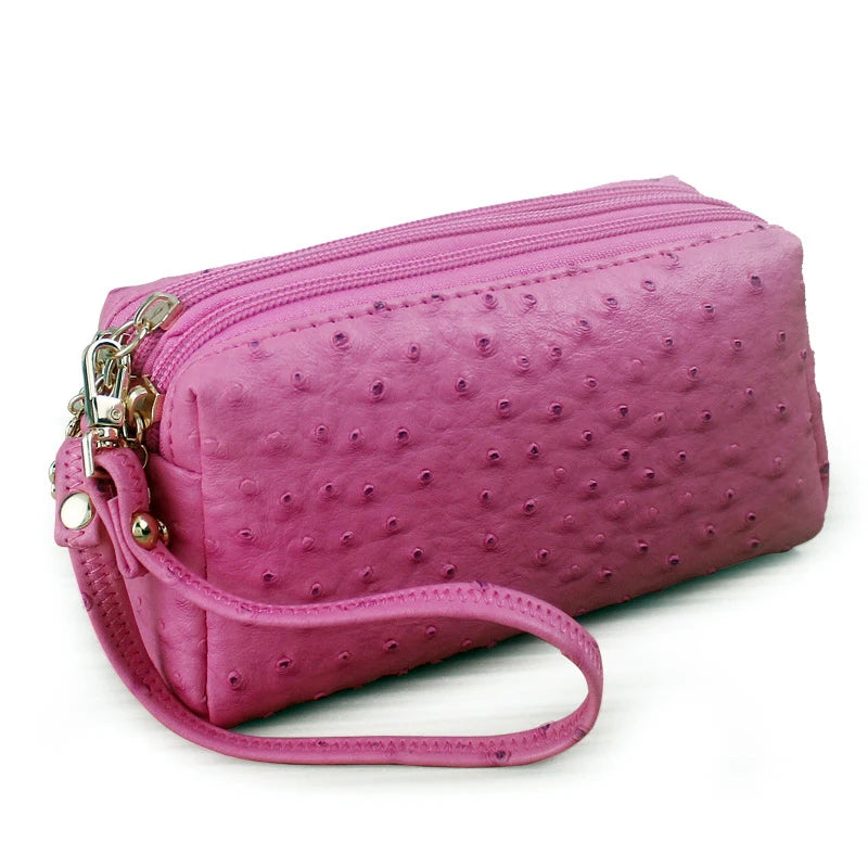 Ostrich Pattern PU Leather Women Clutch Bag Cosmetic Bag Makeup Bag