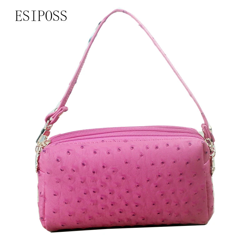 Ostrich Pattern PU Leather Women Clutch Bag Cosmetic Bag Makeup Bag