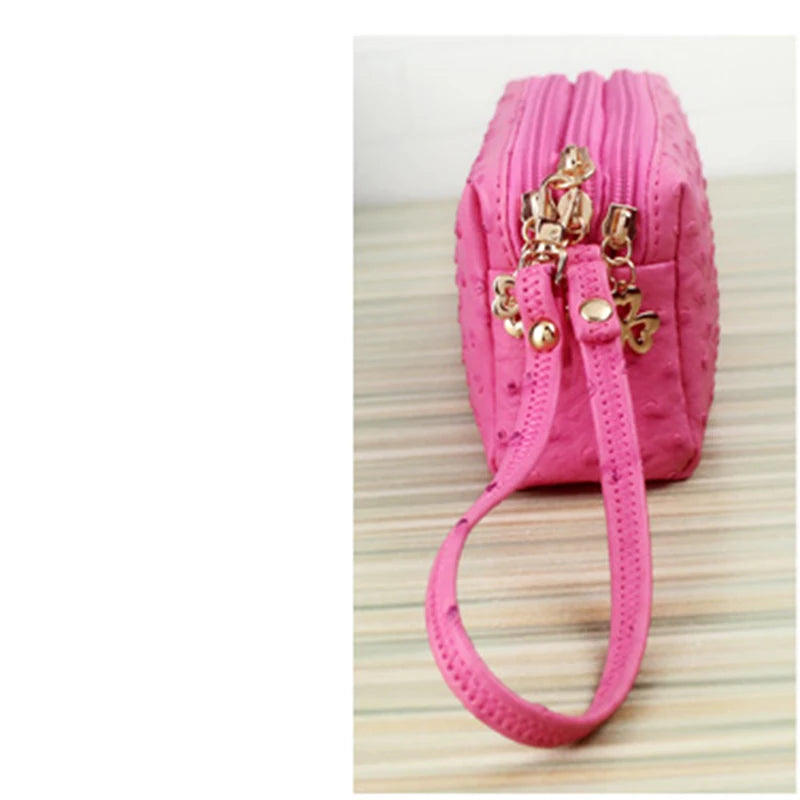 Ostrich Pattern PU Leather Women Clutch Bag Cosmetic Bag Makeup Bag