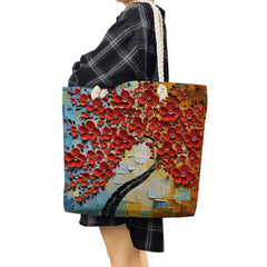 Cherry Blossom Oil Paint Tote Bag for Women - Reusable Shopping Bags