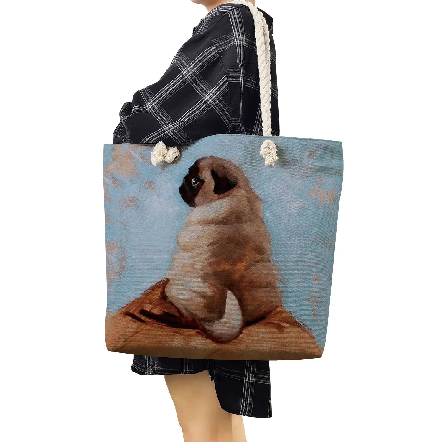 Eco Foldable Handbags Pug Dog Print Reusable Shopping Bags