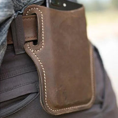 Men Leather Vertical Pockets Multifunctional Outdoor Belt Phone Bag