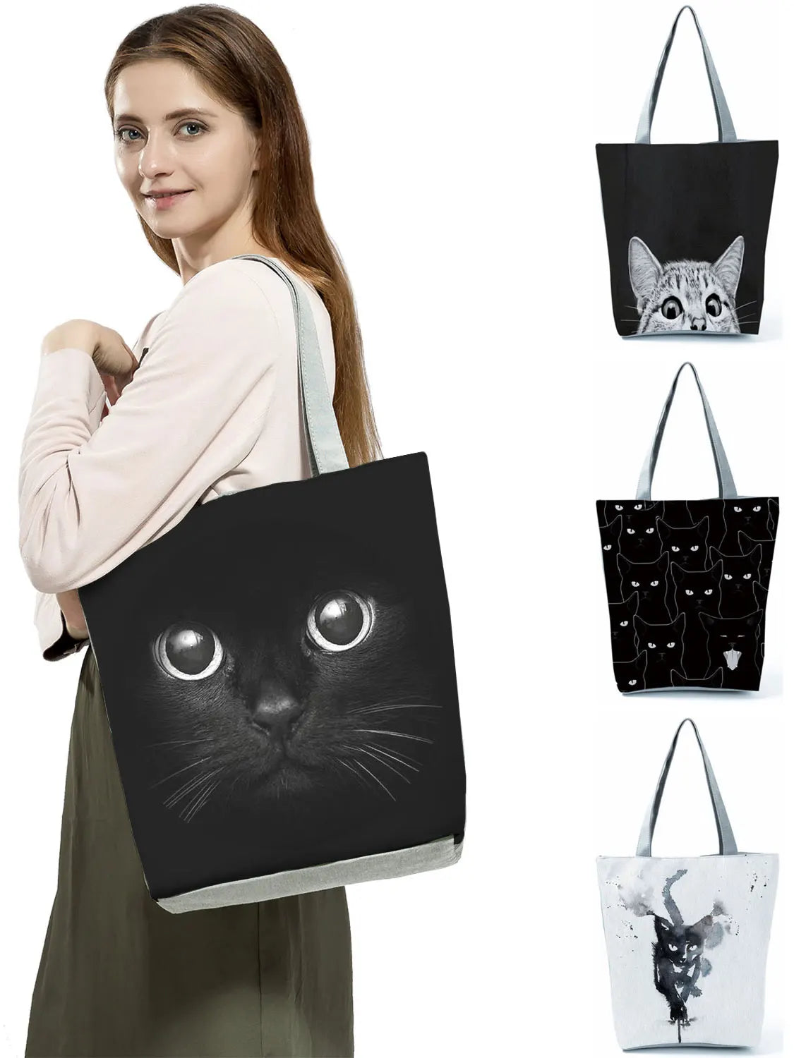 Ink Cat Print Women's Shoulder Bag Office Reusable Tote Bag