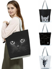 Ink Cat Print Women's Shoulder Bag Office Reusable Tote Bag