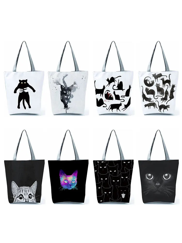 Ink Cat Print Women's Shoulder Bag Office Reusable Tote Bag