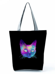 Ink Cat Print Women's Shoulder Bag Office Reusable Tote Bag