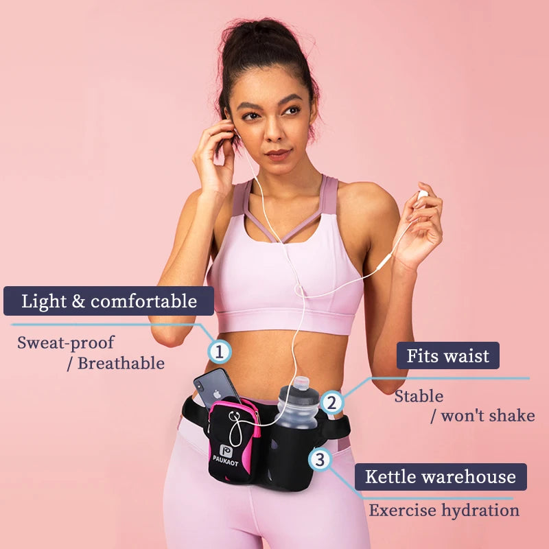 Running Waist Bag with Water Bottle - Phone Pocket - Hiking Camping Fanny Pack