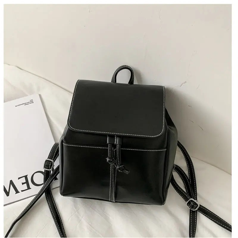 PU Backpacks Women Style String Little Rucksack Lady Big Capacity