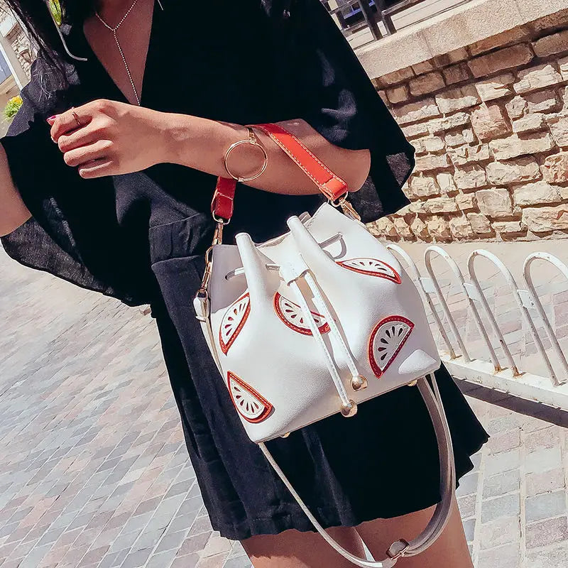 PU Drawstring Bag Women Crossbody Printed Buckets Large Capacity Style All-match