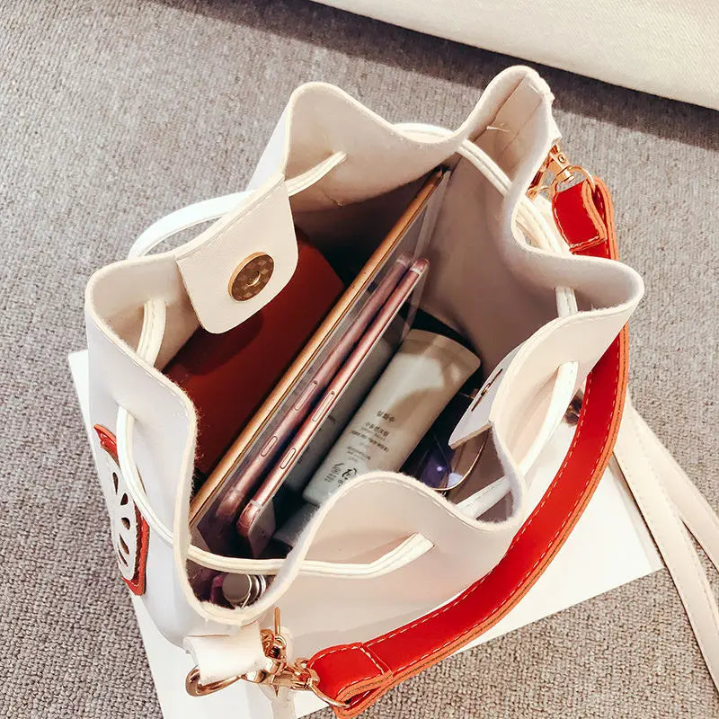 PU Drawstring Bag Women Crossbody Printed Buckets Large Capacity Style All-match