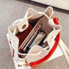 PU Drawstring Bag Women Crossbody Printed Buckets Large Capacity Style All-match