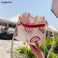 PU Drawstring Bag Women Crossbody Printed Buckets Large Capacity Style All-match