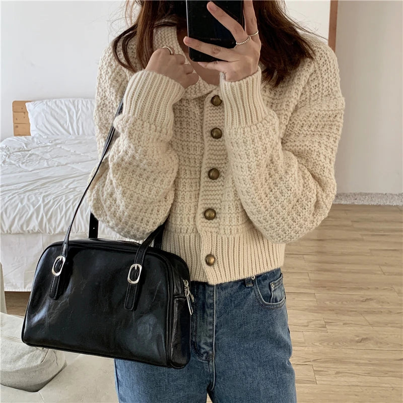 Green Leather Women Shoulder Bag Vintage Tote Handbag
