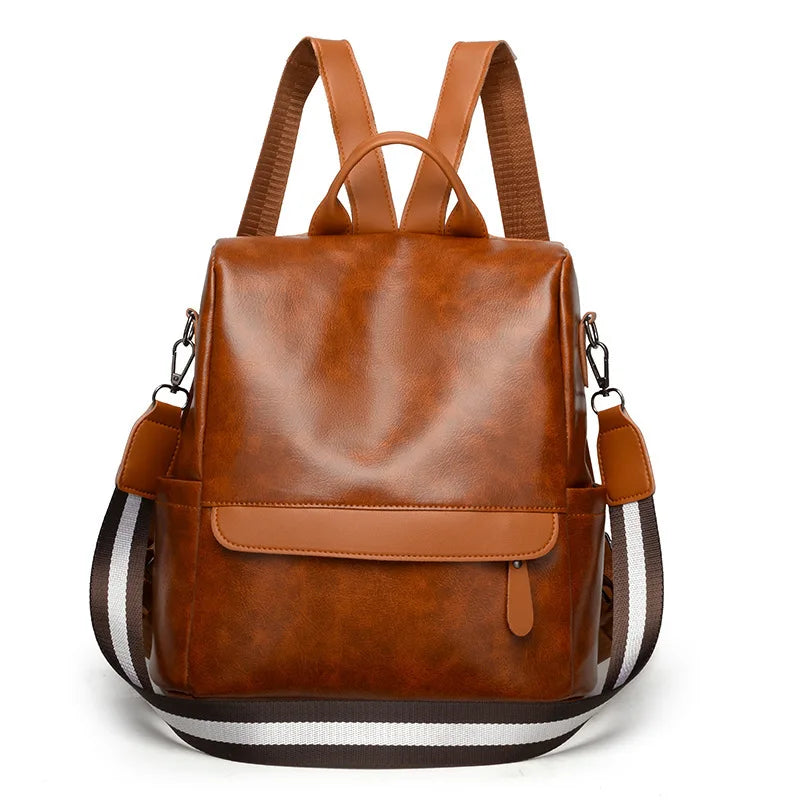 Women's PU Leather Business Backpack Waterproof Large Capacity Daypack