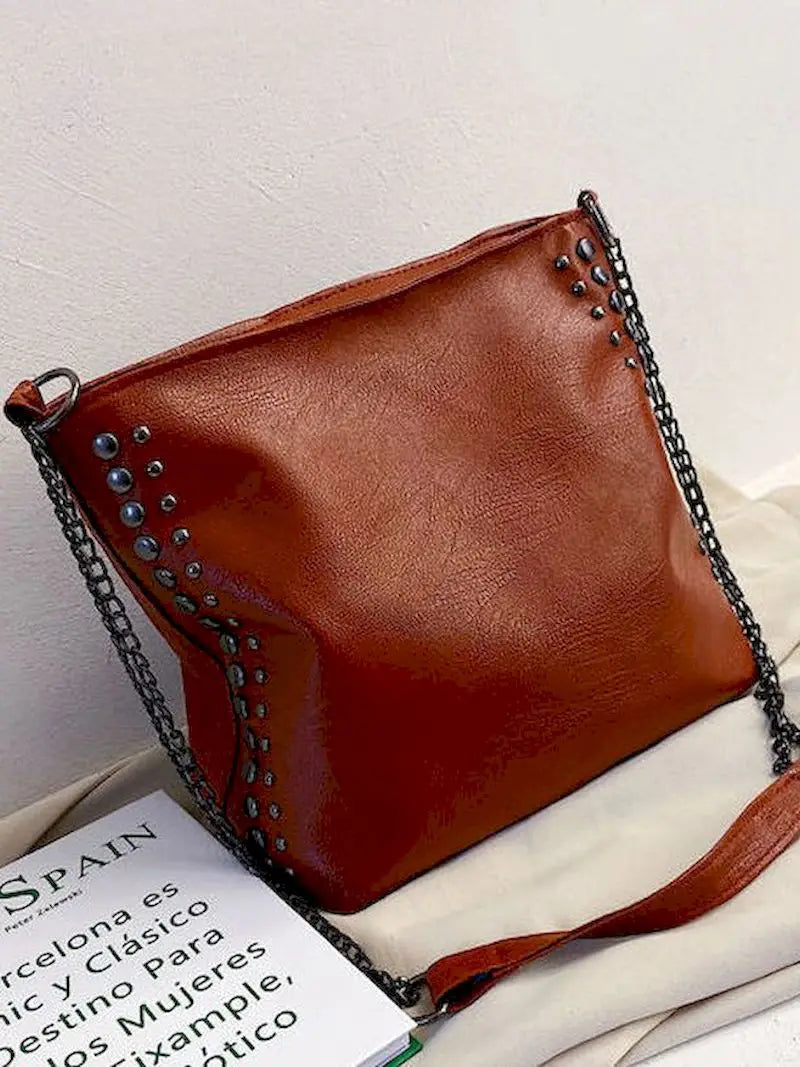 Women's PU Leather Rivet Crossbody Shoulder Bag
