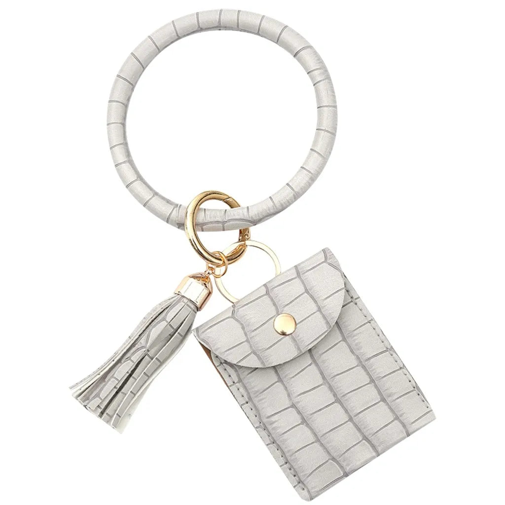 PU Leather Bracelet Keychain for Women Key Wallets Wristlet Keychain