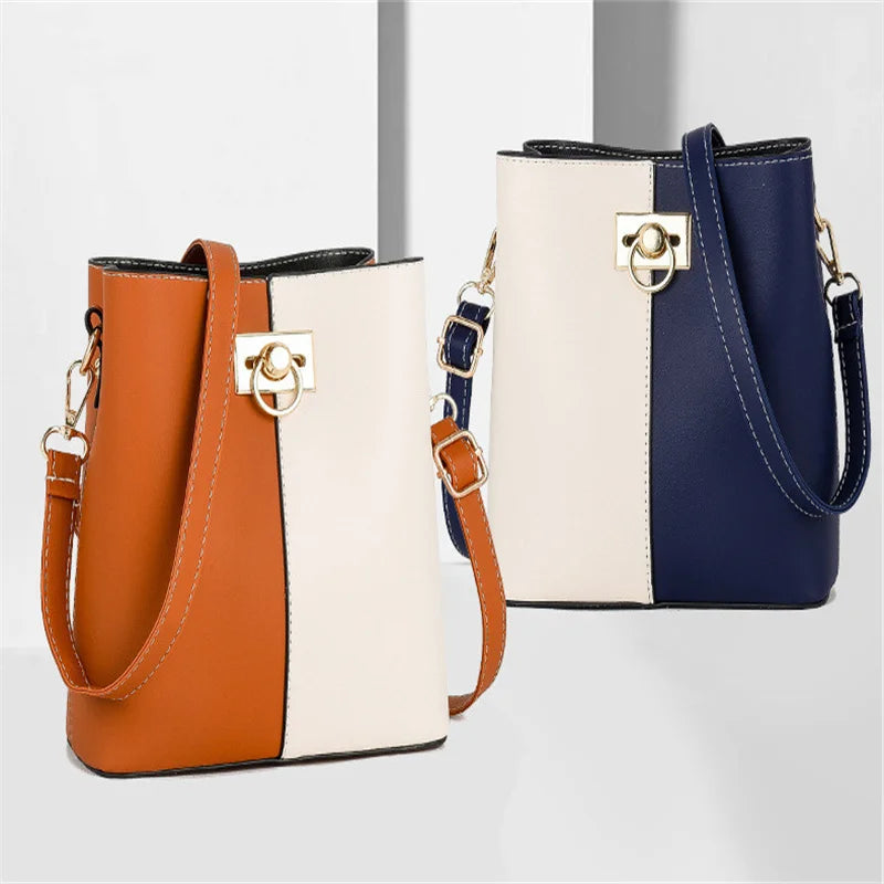 PU Leather Crossbody Bags Patchwork Bucket Bags Shoulder Handbags