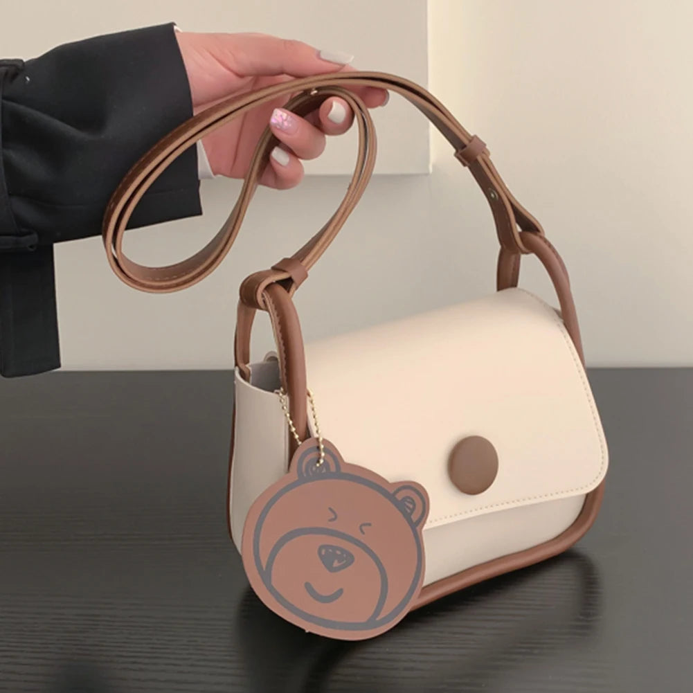 PU Leather Handbag Bear Pendant Women's Shoulder Bag Clutch Crossbody Bags
