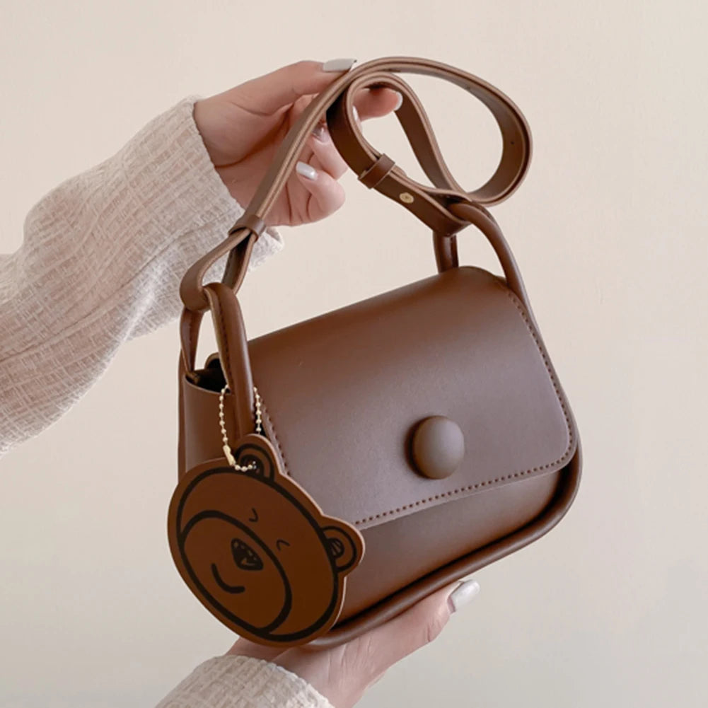 PU Leather Handbag Bear Pendant Women's Shoulder Bag Clutch Crossbody Bags