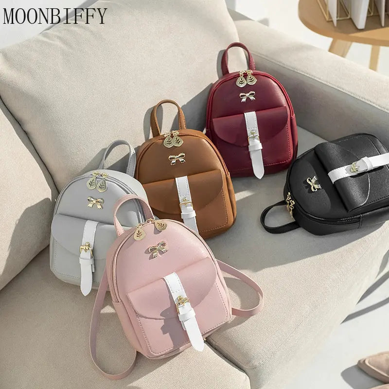 PU Leather Mini Backpack Women Bags Bow-knot Small Schoolbag Lady Bags