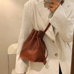 PU Leather Mini Bag Drawstring Solid Shoulder Bags Women Crossbody
