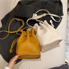 PU Leather Mini Bag Drawstring Solid Shoulder Bags Women Crossbody