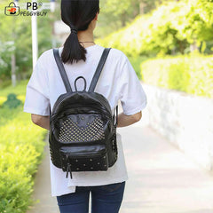 Rivet Studded Backpack Multi-pocket Top Handle Mini Casual Daypack