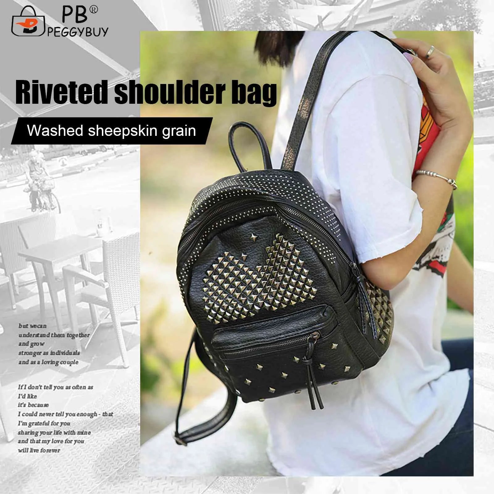 Rivet Studded Backpack Multi-pocket Top Handle Mini Casual Daypack