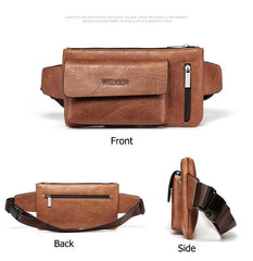 Men's PU Leather Waist Bag Travel Fanny Pack Belt Pouch Cell Phone Sling Bag