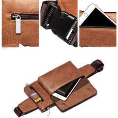 Men's PU Leather Waist Bag Travel Fanny Pack Belt Pouch Cell Phone Sling Bag