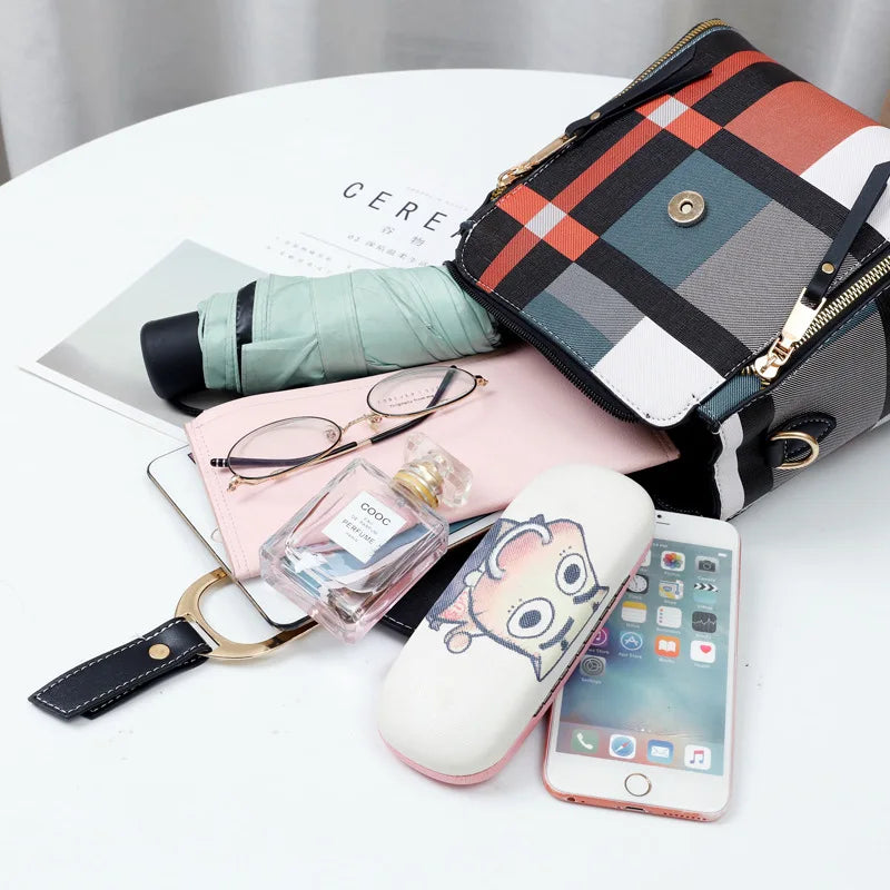 Vintage Plaid PU Leather Women Backpack Anti-theft Shoulder Bag