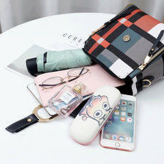 Vintage Plaid PU Leather Women Backpack Anti-theft Shoulder Bag