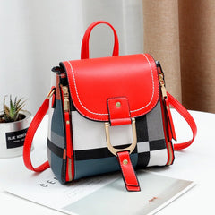 Vintage Plaid PU Leather Women Backpack Anti-theft Shoulder Bag