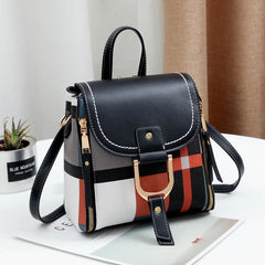 Vintage Plaid PU Leather Women Backpack Anti-theft Shoulder Bag