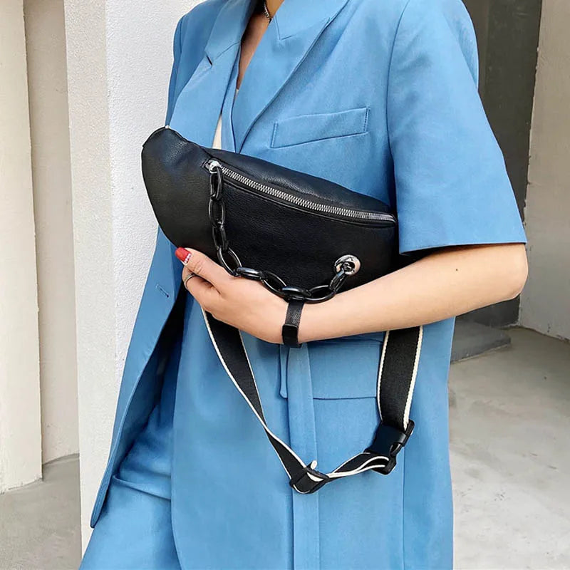 PU Leather Women Banana Waist Bag Hip Belt Pack