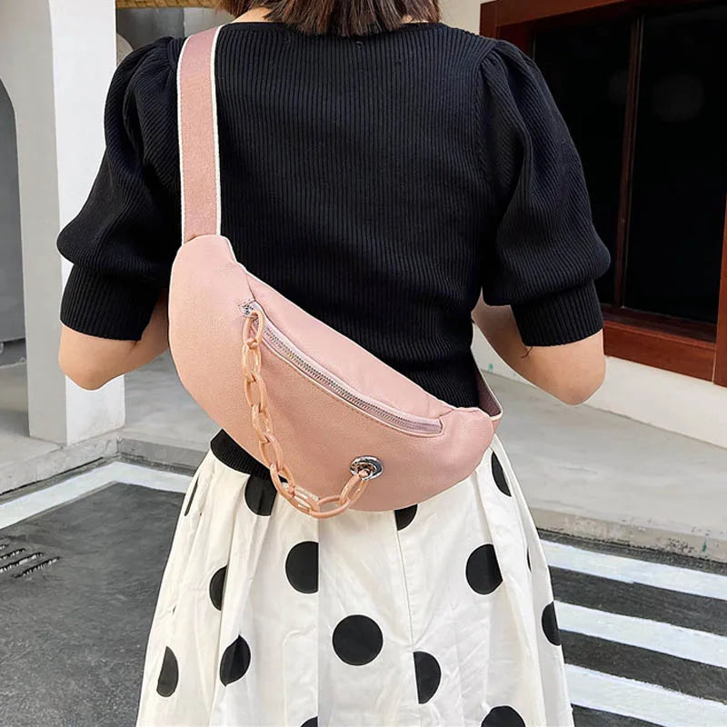 PU Leather Women Banana Waist Bag Hip Belt Pack