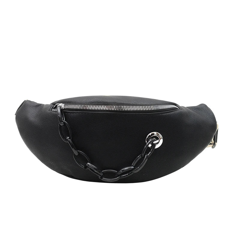 PU Leather Women Banana Waist Bag Hip Belt Pack