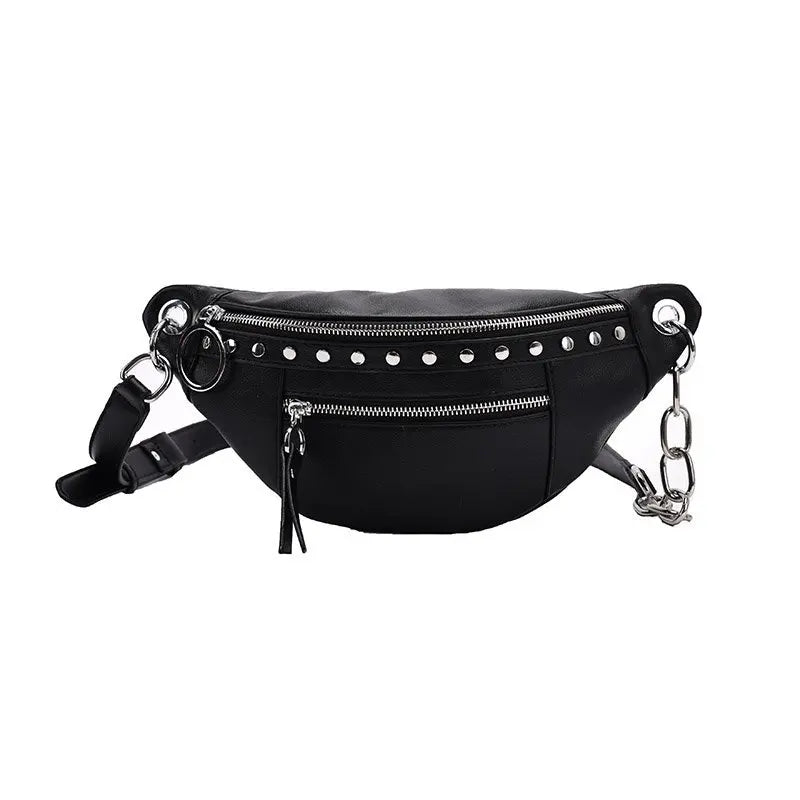 PU Leather Women Chest Bag Waist Bag Solid Banana Bag Travel Phone Pouch