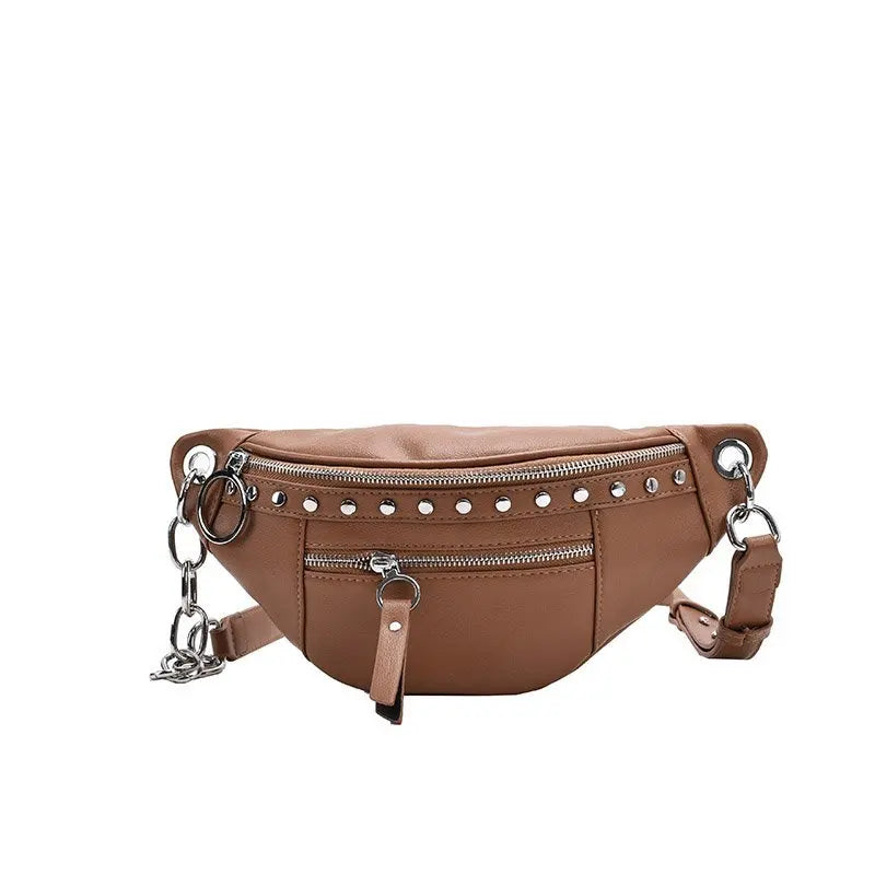 PU Leather Women Chest Bag Waist Bag Solid Banana Bag Travel Phone Pouch