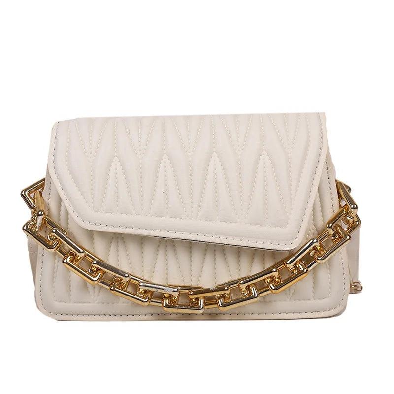 Pleated Chain Quilted Bag Crossbody Purse Retro Casual Shopper